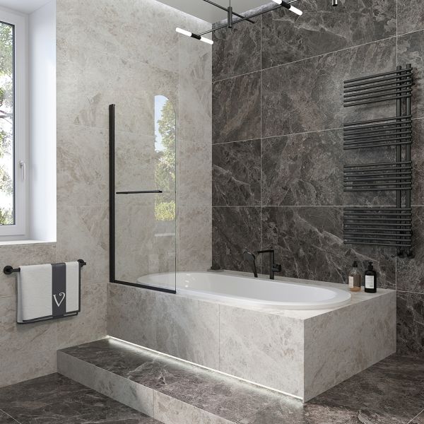 Шторка на ванну Veconi Palau PL-79B, 700x1500, черный, стекло прозрачное Шторка на ванну Veconi Palau PL-79B, 700x1500, черный, стекло прозрачное
