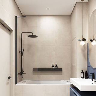 Шторка на ванну Veconi Palau PL-84B, 600x1500, черный, стекло прозрачное Шторка на ванну Veconi Palau PL-84B, 600x1500, черный, стекло прозрачное