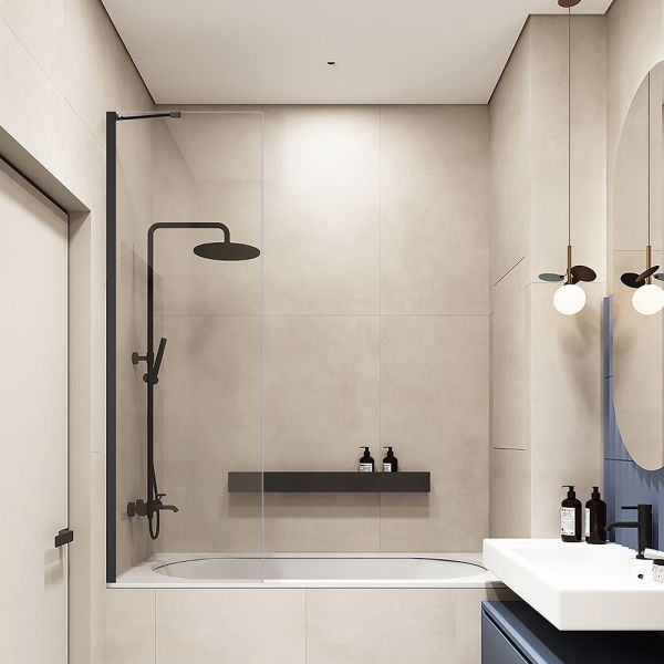 Шторка на ванну Veconi Palau PL-84B, 700x1500, черный, стекло прозрачное