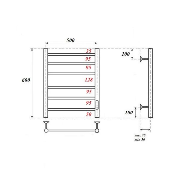 Полотенцесушитель электрический Point Аврора PN10856B 50x60 см черный
