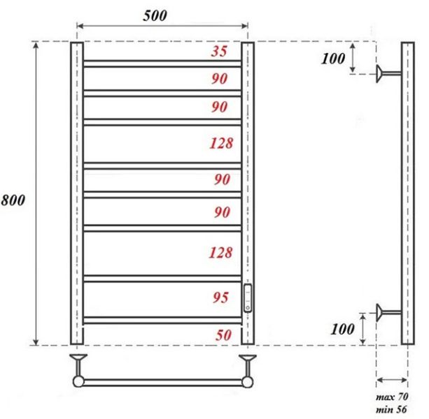 Полотенцесушитель электрический Point Аврора PN10858BR 50x80см бронза