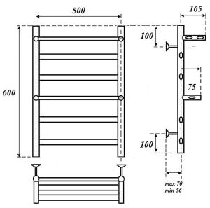 Полотенцесушитель электрический Point Артемида PN14156PE 50x60см с двумя полками левый/правый хром