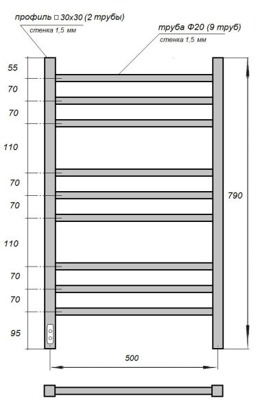 Полотенцесушитель электрический Point Веста PN70758BR 50x80см бронза