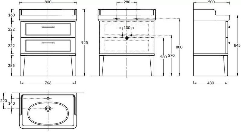 Тумба под раковину Kerama Marazzi Pompei PO.M.80.2\BLK 80 см чёрный