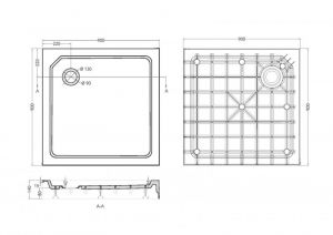 Поддон Cezares TRAY-SMC-A-90-550-150-W 900x900x150