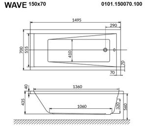 Гидромассажная ванна Whitecross Wave 0101.150070.100.SOFT.CR 150x70см Soft хром