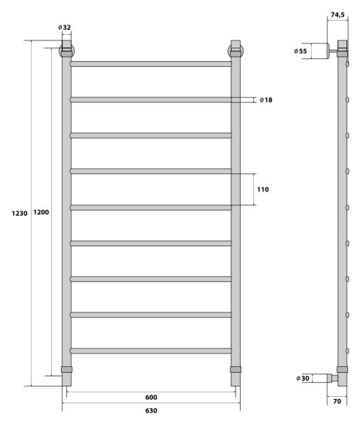 Полотенцесушитель водяной Energy Classic 1200x600
