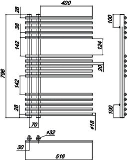 Ravak Полотенцесушитель Водяной Style 500 x 800_W (м/о 70 мм)