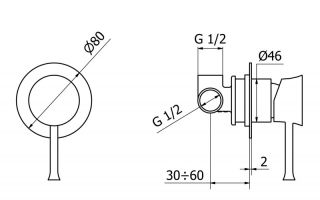 Встраиваемый однорычажный смеситель для душа, хром Cezares POSITANO-DIM-01