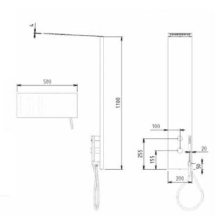 Термостатическая душевая панель из нержавеющей стали на 2 выхода с верхним душем ultraslim, ручным душем и гибким шлангом, чёрный матовый Cezares PREMIER-CD2-T-NOP