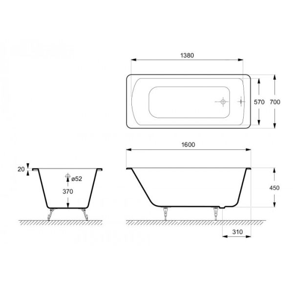 Ванна чугунная Delice Prestige DLR230614R 160х70 с отверстиями под ручки