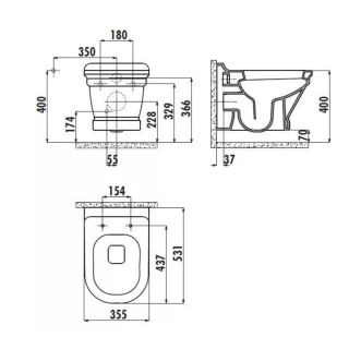 Подвесной унитаз Creavit Antik AN320-11CB00E-AD00 белый/золото