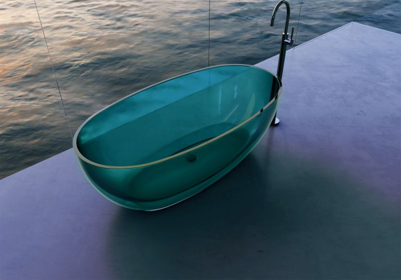 Прозрачная ванна ABBER Kristall AT9703Aquamarin из полиэфирной смолы 170x75см бирюзовый