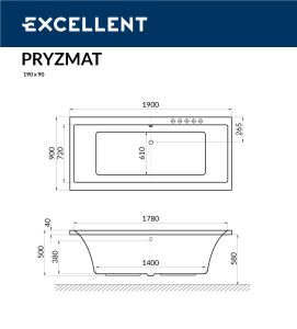 Ванна акриловая EXCELLENT Pryzmat 190x90