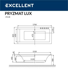 Ванна акриловая EXCELLENT Pryzmat Lux 170x80