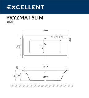 Ванна акриловая EXCELLENT Pryzmat Slim 170x75 Ванна акриловая EXCELLENT Pryzmat Slim 170x75