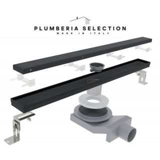 Душевой трап (лоток) Plumberia Selection PSL Linear PSL80NO 80 см, решетка матовая черная, с сифоном, под плитку
