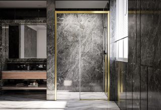 Душевая дверь Veconi Premium Trento PTD-30G, 1500х2000, брашированное золото, стекло прозрачное