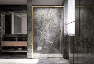 Душевая дверь Veconi Premium Trento PTD-40G, 1500х2000, брашированное золото, стекло прозрачное