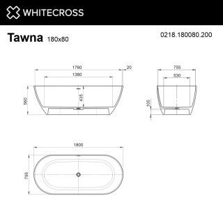 Ванна из искусственного камня WHITECROSS Tawna 0218.180080.200 180x80 см белый матовый Ванна из искусственного камня WHITECROSS Tawna 0218.180080.200 180x80 см белый матовый