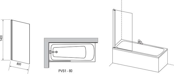 Шторка на ванну Ravak Pivot PVS1-80 79840100Z1 Transparent профиль белый