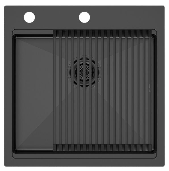 Комплект Paulmark: мойка Kroner-Pro 51 и ролл-мат Pro PM705151-GM+R405-GM воронёная сталь