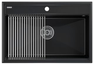 Комплект Paulmark: мойка Stepia 80 и ролл-мат Step PM117551-BLM+R375-BS чёрный металлик/брашированная нержавеющая сталь Комплект Paulmark: мойка Stepia 80 и ролл-мат Step PM117551-BLM+R375-BS чёрный металлик/брашированная нержавеющая сталь