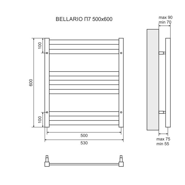 Полотенцесушитель водяной Lemark Bellario LM68607BL П7 500x600, черный