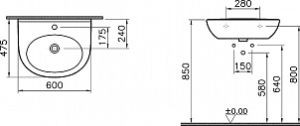 Раковина Vitra Zentrum 5786B003-0001  60cm-цвет белый