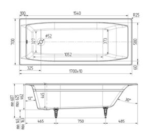 Чугунная ванна Wotte Forma 170x70