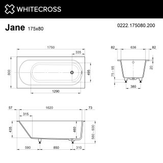 Ванна из искусственного камня Whitecross Jane 0222.175080.200 175x80 см белый матовый