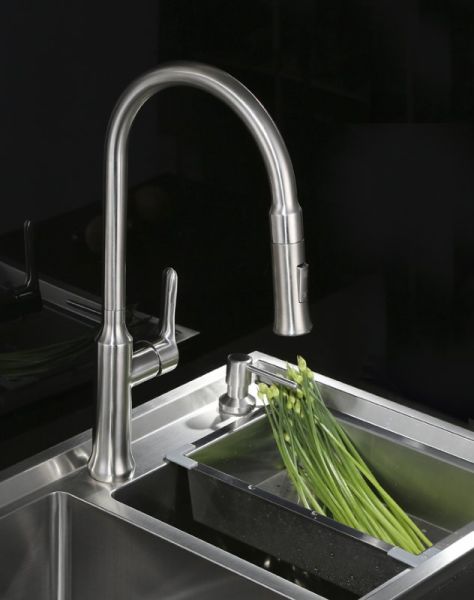 Смеситель для кухни с выдвижным изливом, двухрежимный, сатин Nova BelBagno BB-LAM38-IN