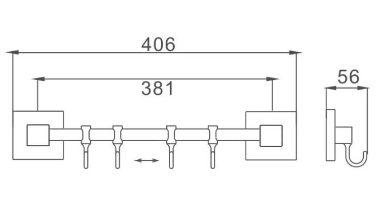 Планка с крючками для полотенец Haiba HB8615-4 хром