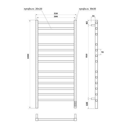 Полотенцесушитель электрический Point Вега PN71850GB П12 500x1000 диммер справа графит блеск