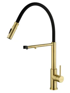 Смеситель для кухни Wonzon & Woghand WW-458027-BG с гибким изливом и подключением фильтра брашированное золото