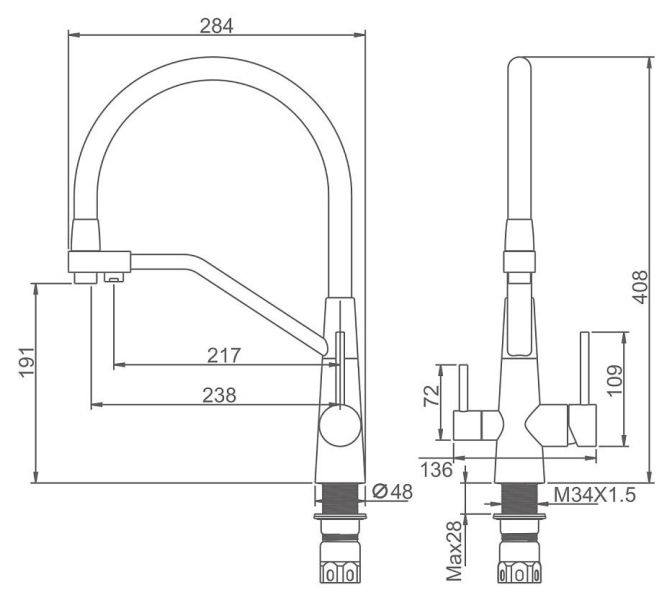 Смеситель для кухни Splenka S71.62.07 с подключением фильтра серый