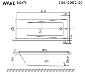 Акриловая ванна Whitecross Wave 0101.130070.100 130x70см белый глянец