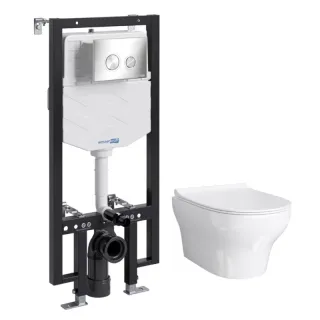 Система инсталляции с унитазом WasserKRAFT Vils 56TLT.010.ME.BN01.H001 кнопка смыва никель