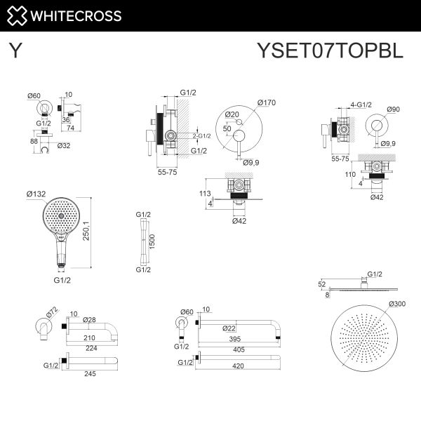 Душевой комплект WHITECROSS Y YSET07TOPBL чёрный матовый