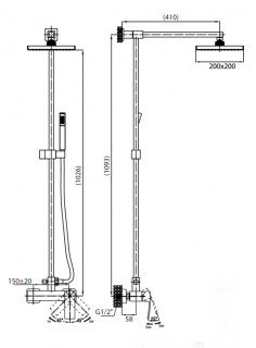 Душевая стойка с верхним и ручным душем. Верхний душ из нержавеющей стали, хром Cezares QUATTRO-C-CD-01-S