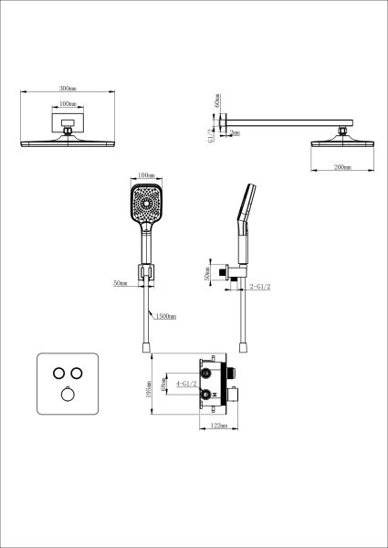 Душевой комплект Wonzon & Woghand WW-B4003-CR с термостатом хром