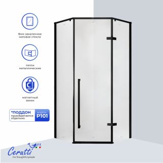 Душевой уголок Ceruttispa C2AF R 100x100 см профиль чёрный стекло матовое