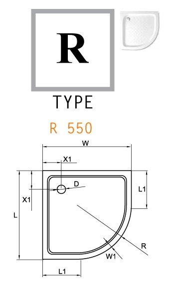 Поддон Cezares TRAY-A-R-100-550-15-W0