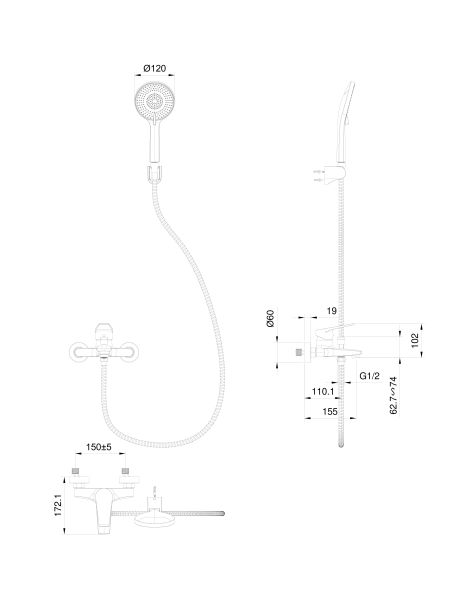 Смеситель для ванны с душем Wonzon & Woghand WW-A30891-MB чёрный матовый