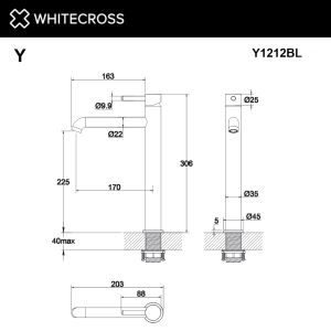 Смеситель для раковины WHITECROSS Y Y1212BL чёрный матовый