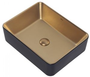 Раковина ABBER Rechteck AC2212BG 49см чёрный/золото матовое