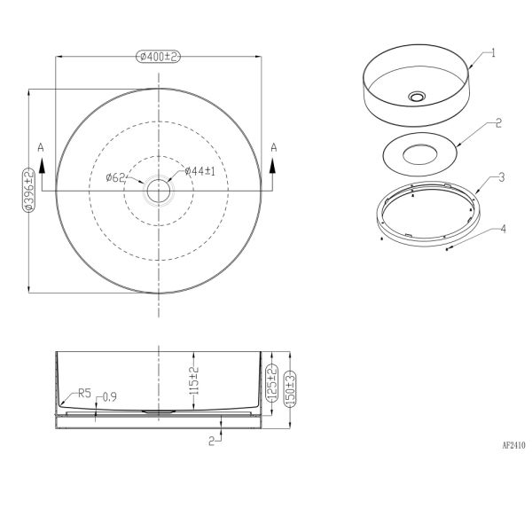 Раковина накладная ABBER Wasser Kreis AF2410BSP 40 см сатин