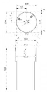 Напольная раковина ABBER Kristall 45x90см чёрный AT2701Onyx Напольная раковина ABBER Kristall 45x90см чёрный AT2701Onyx