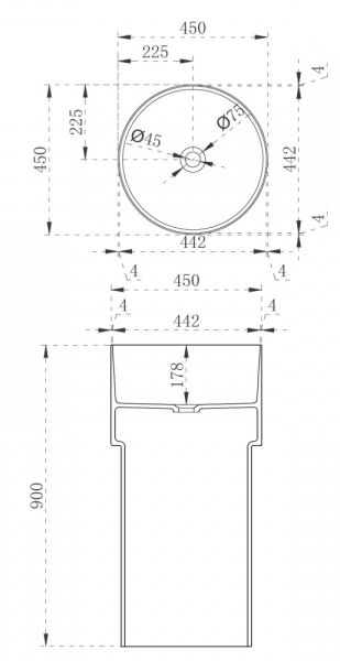 Напольная раковина ABBER Kristall 45x90см чёрный AT2701Onyx