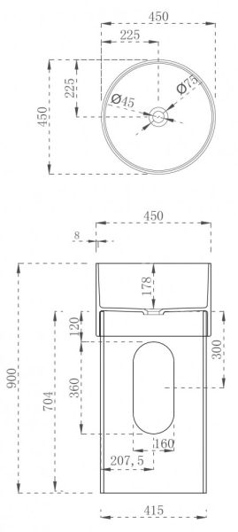 Напольная раковина ABBER Kristall 45x90см коричневый AT2701Opal-H